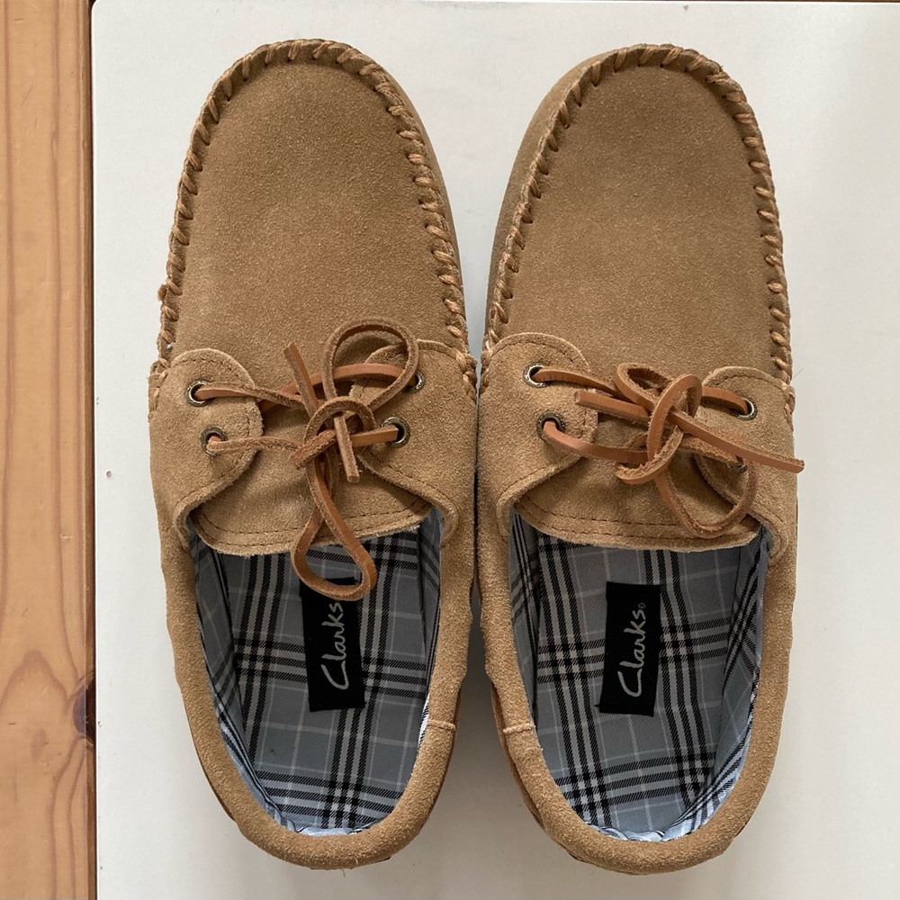 Clarks Slip on Loafers Slippers Beige Suede Leather